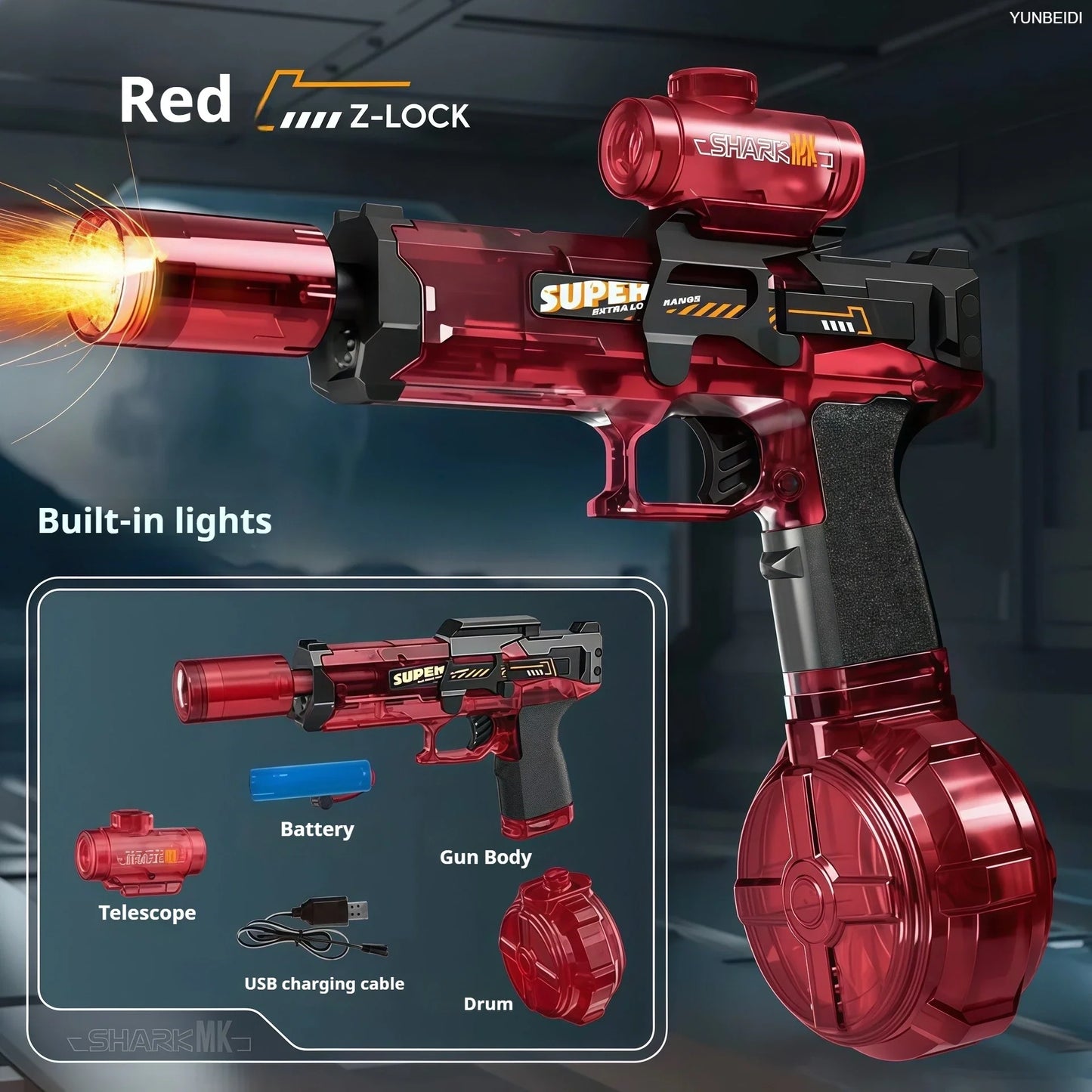 Electric Water Gun Simulation Shooting Water Gun with Recoil Flash Function Summer Outdoor Beach Game Toys Children Adults Gifts