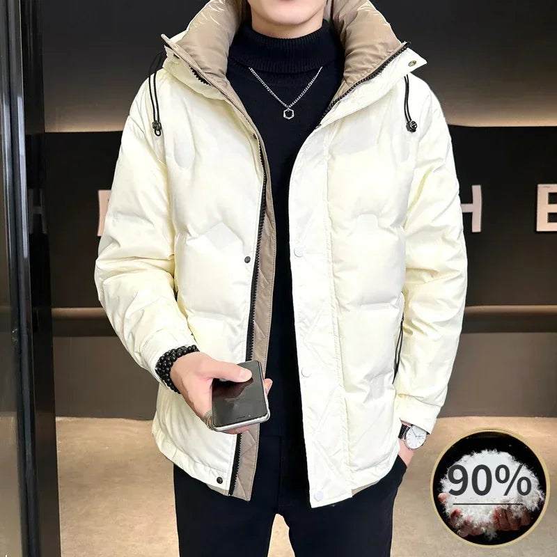 White Duck Down Jacket Men's Luxury Leather Windproof Coat