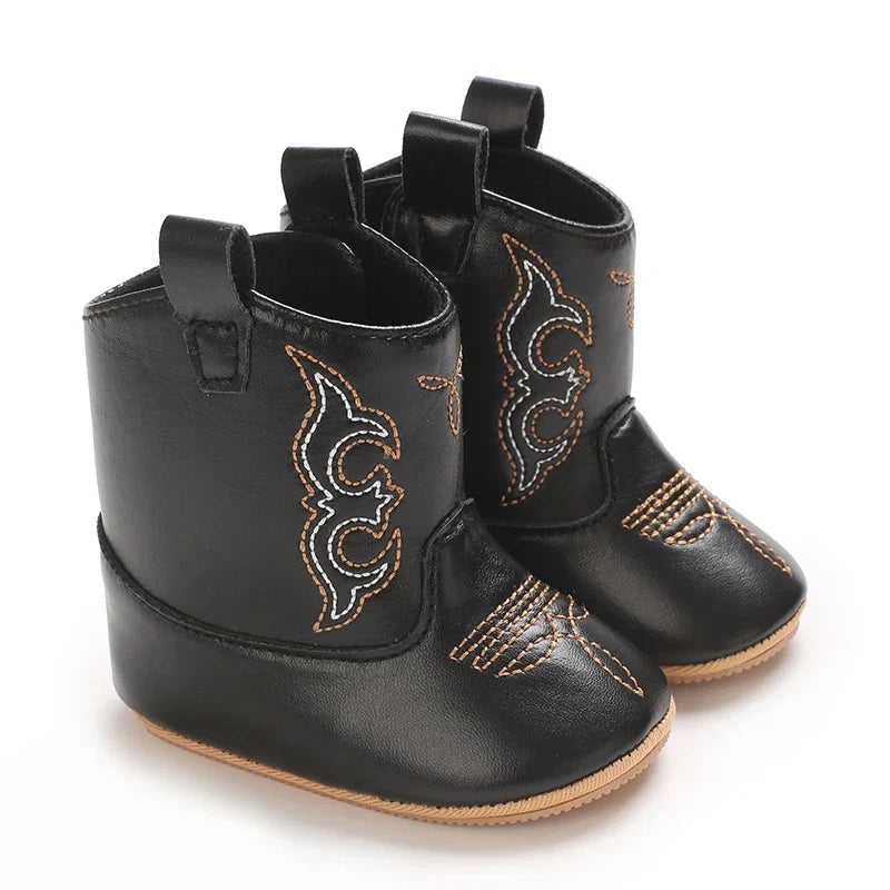 Western Denim Baby Winter Boots, Fashion Warm Casual First Walkers Shoes for Boys Girls 0-18 Months 