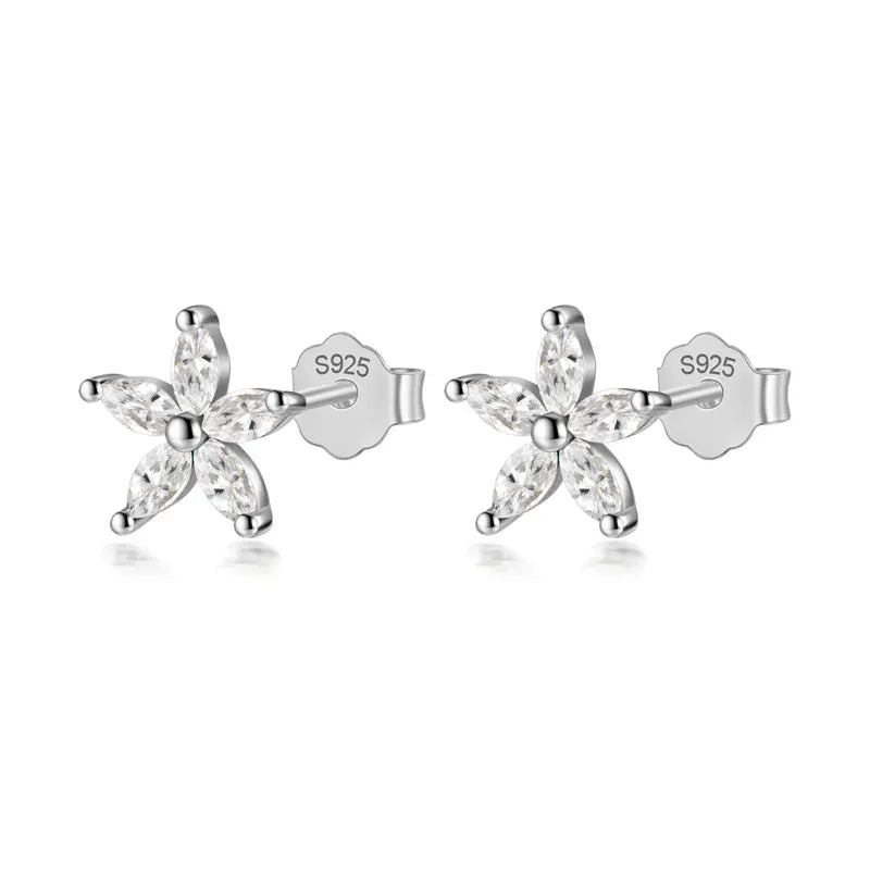 TrustDavis Real 925 Sterling Silver Fashion Flower Colour CZ Stud Earrings For Women Daughter Girls Birthday Gift Jewelry DF247