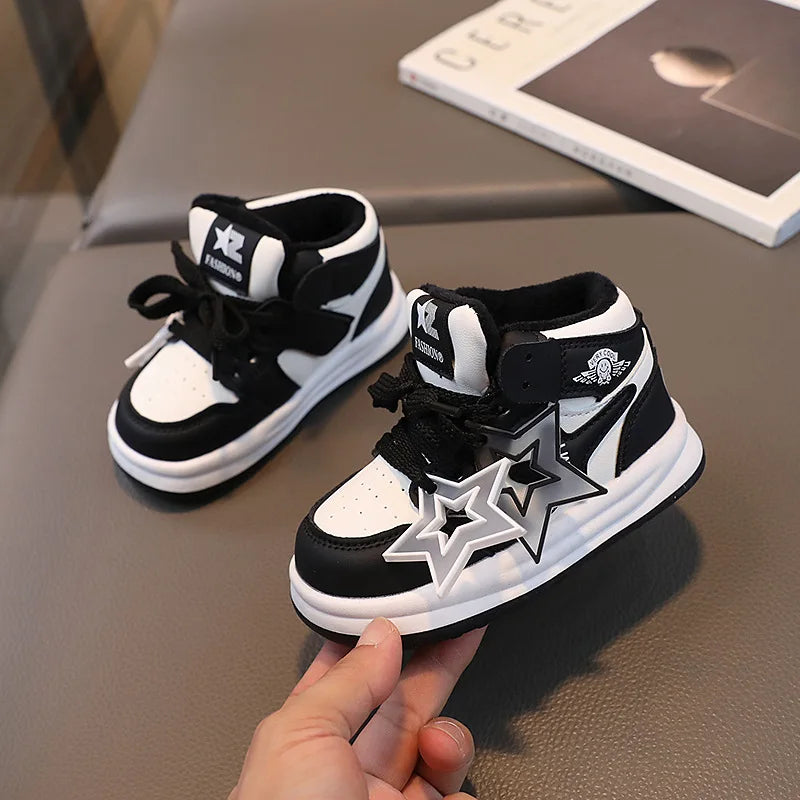 Children's Sneakers Autumn Winter Boys Girls Velet Lined Warm Sport Shoes Cute Star Shoes Toddler Non-slip Walking Footwear