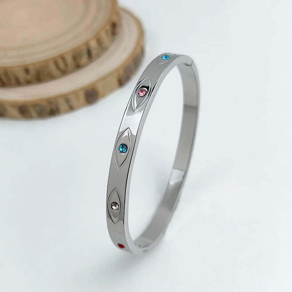 Classic Devil's Eye Stainless Steel Gold Plated Bracelet, High Quality Waterproof Women's Bracelet, Wedding Party Jewelry