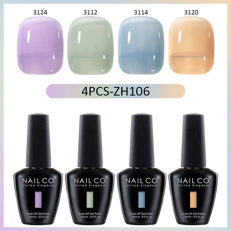 NAILCO 4pcs 15ml Autumn Winter Translucent Color Gel Nail Polish Jelly UV Nails Gel Polish Kit Esmalte Paint Nail Art