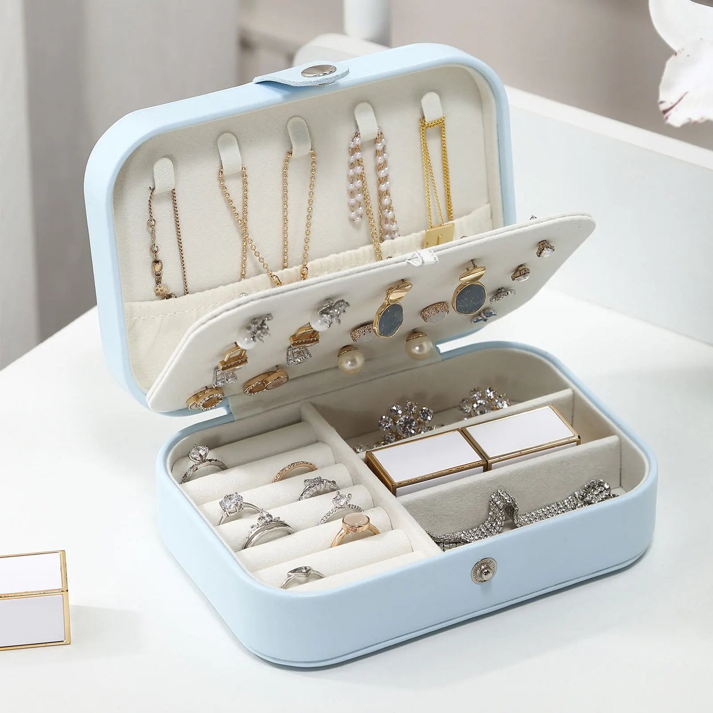 2022 Portable Jewelry Box Jewelry Organizer Display Travel Jewelry Case Boxes Button Leather Storage Zipper Jewelers Joyero