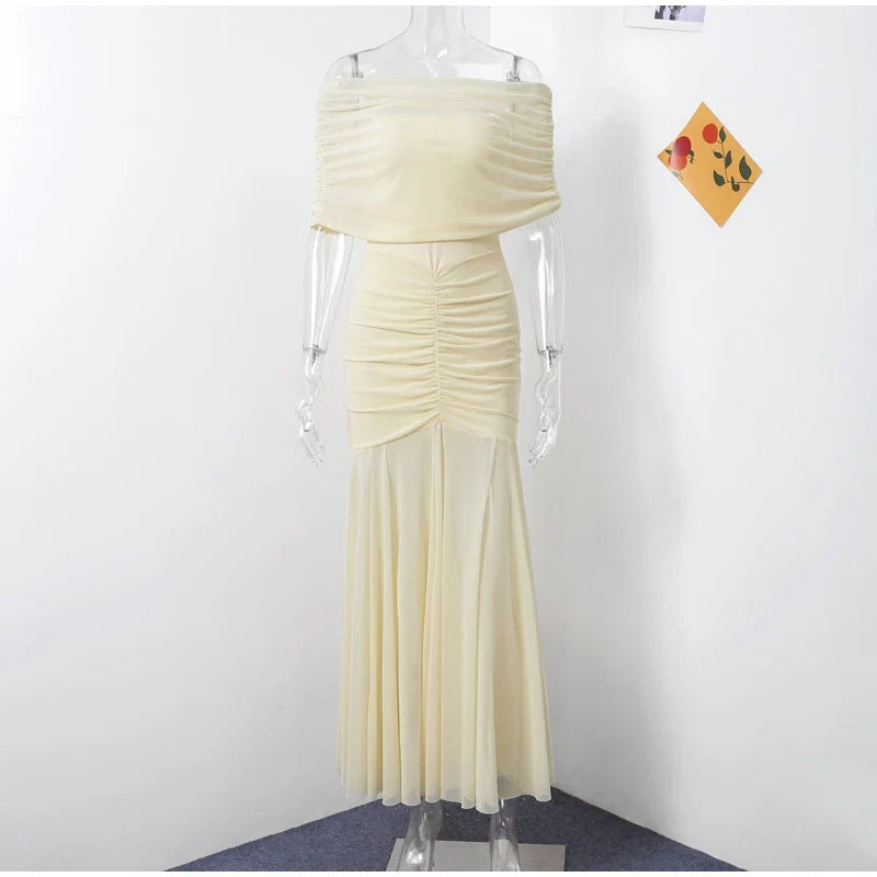 Elegant Off Shoulder Backless Women Maxi Dresses Sexy Strapless Sleeveless Hip Package Bodycon Lady Dress Party Club Mash Gown