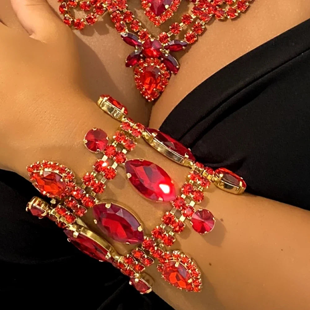 Stonefans Leaf Rhinestone Necklace Earrings Sets Accessories for Women Drag Queen Statement Bling Crystal Luxury Jewelry Sets