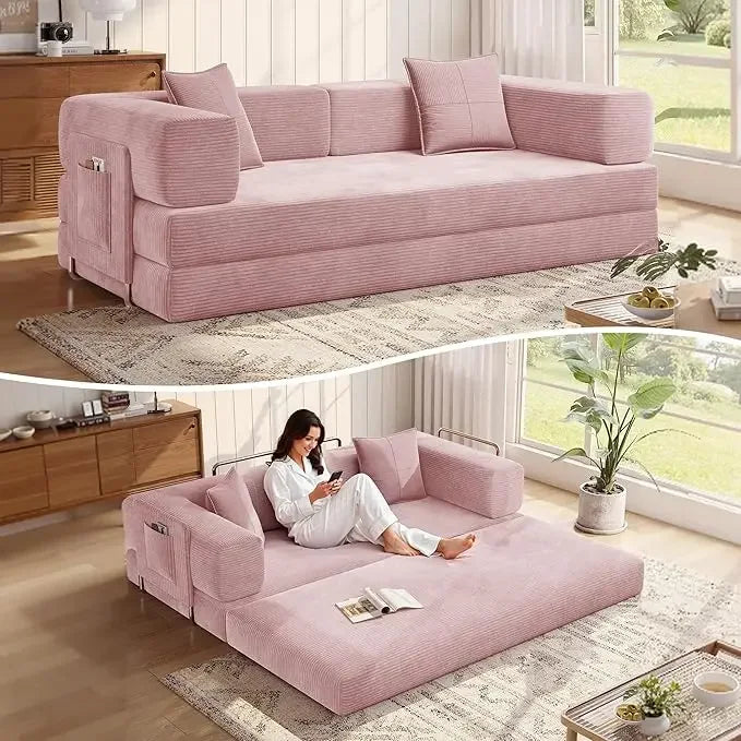 MoonSpeak 78.8''Sleeper Couch Bed for Livingroom,Convertible Modular Sofa with Armrest Pillow,Modular Foldable Corduroy Couches