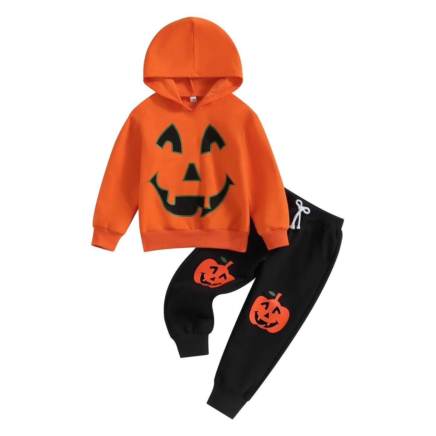 3-7 Years Kids Halloween Outfit Pumpkin/Skeleton Print Long Sleeve Hooded Sweatshirt Long Pants 2Pcs Autumn Winter Set