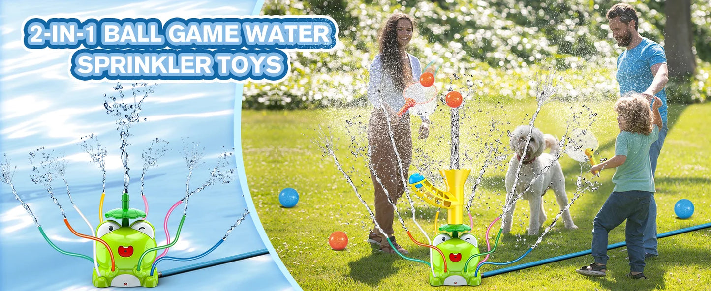 VATOS Kids Outdoor Water Play Sprinklers-2 in 1 Frog Sprinkler Spinning Catch Ball Game Summer Water Play Set Toys for kids