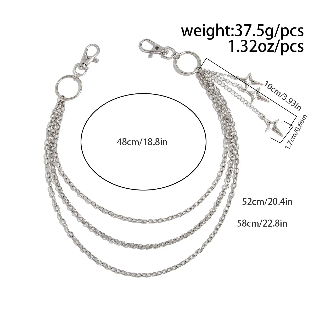 Punk Multilayer Metal Star Pendant Pant Chain Hip Hop Waist keychain Jeans Chain Women Trendy Jewelry Accessories Gifts