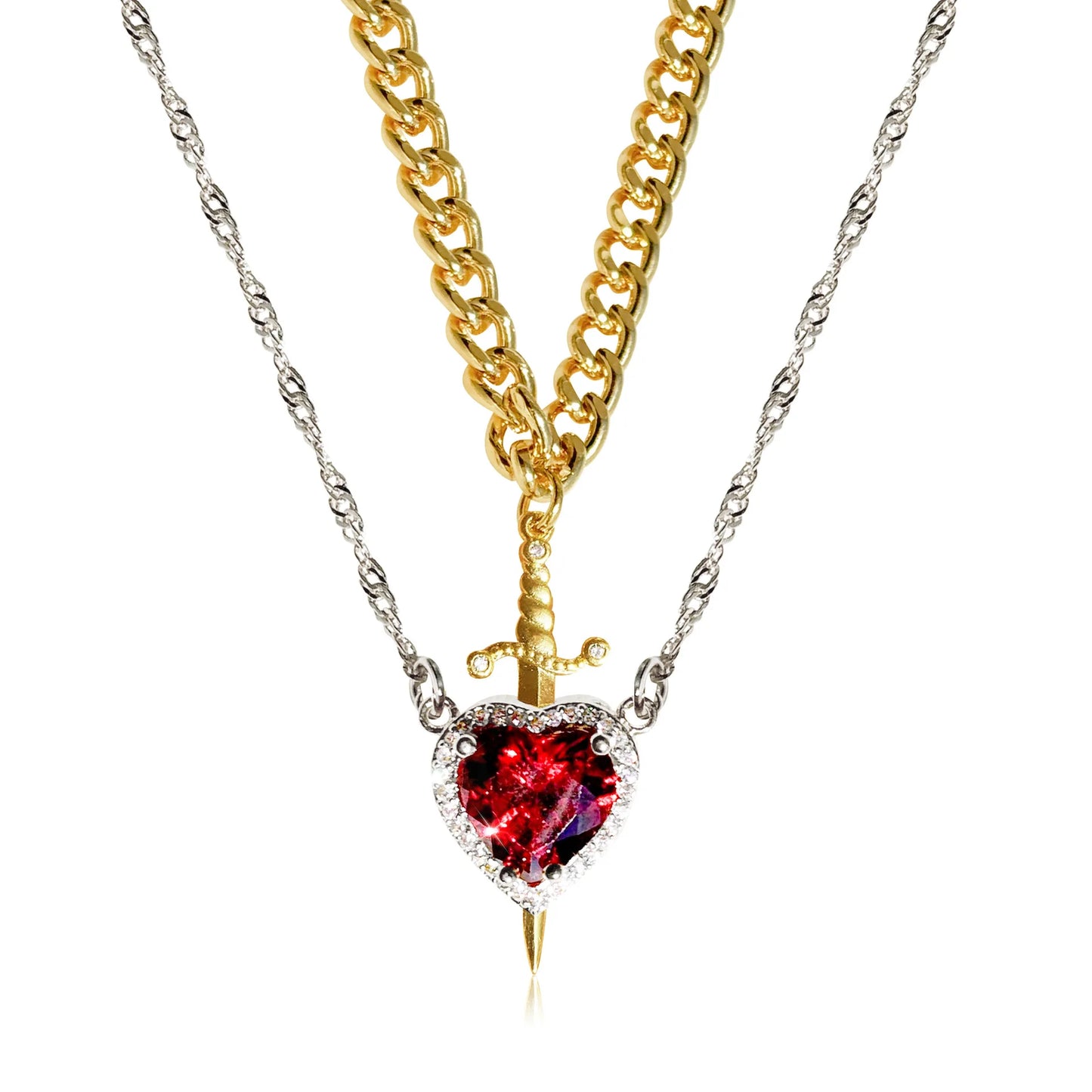 Stainless steel Heart and Sword Couple Necklace Collarbone Chain Sword Necklace Accessories for Women Couple Gift Jewelry 
