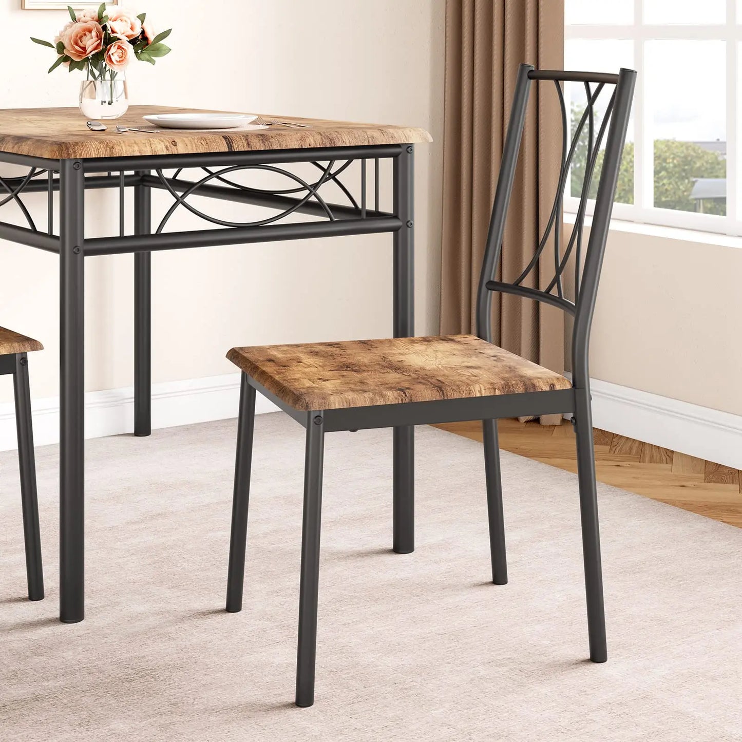 Kitchen Table and Chairs for 4with Metal and Wood Rectangular Table