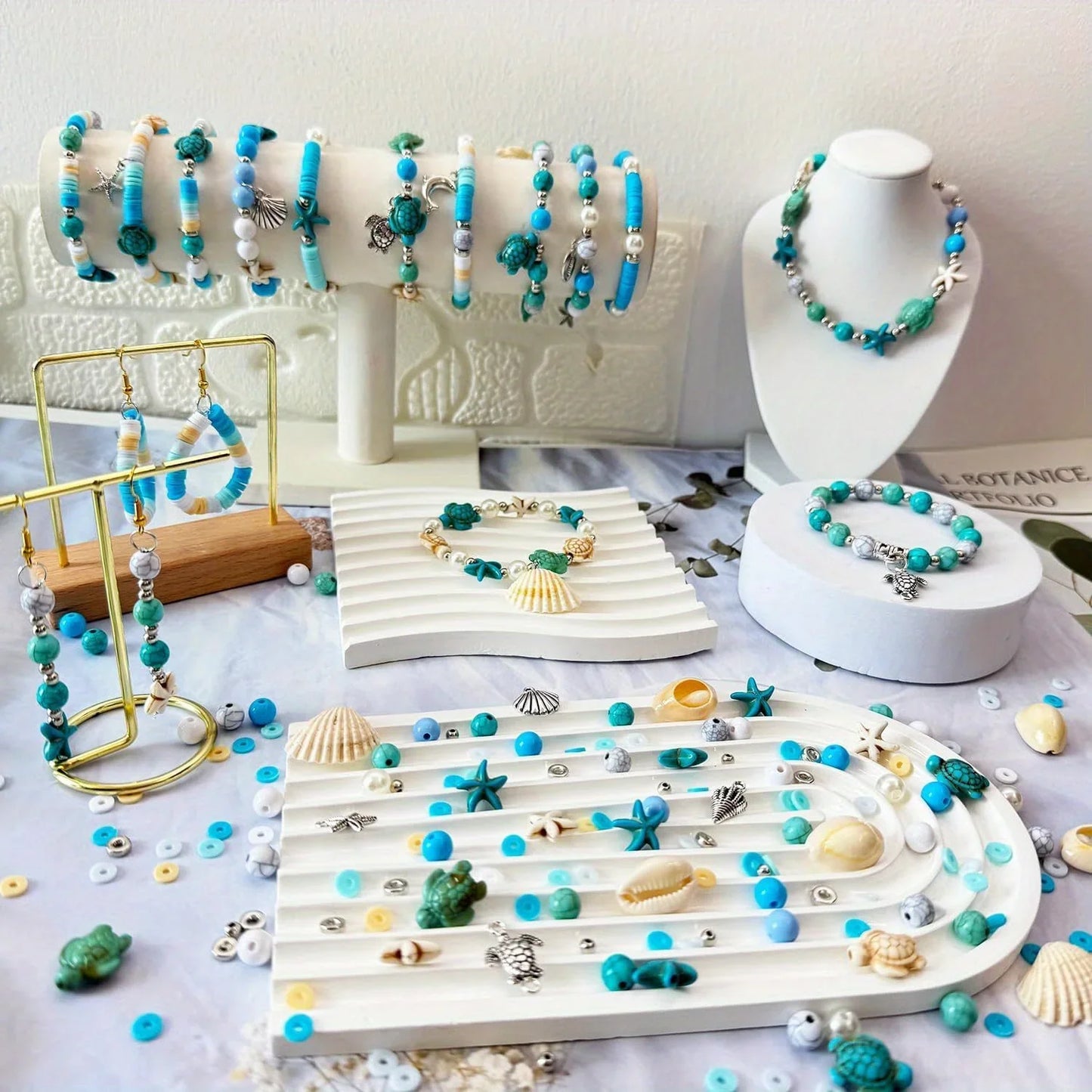 1860pcs Sea Blue and White Beads Paired with Sea Turtle and Starfish