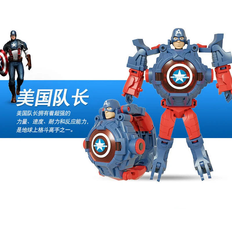 Children Watches Spiderman 24 Projection Patterns Toys for Boy Deformation Robot Projection Electronic Clock Kids Christmas Gift