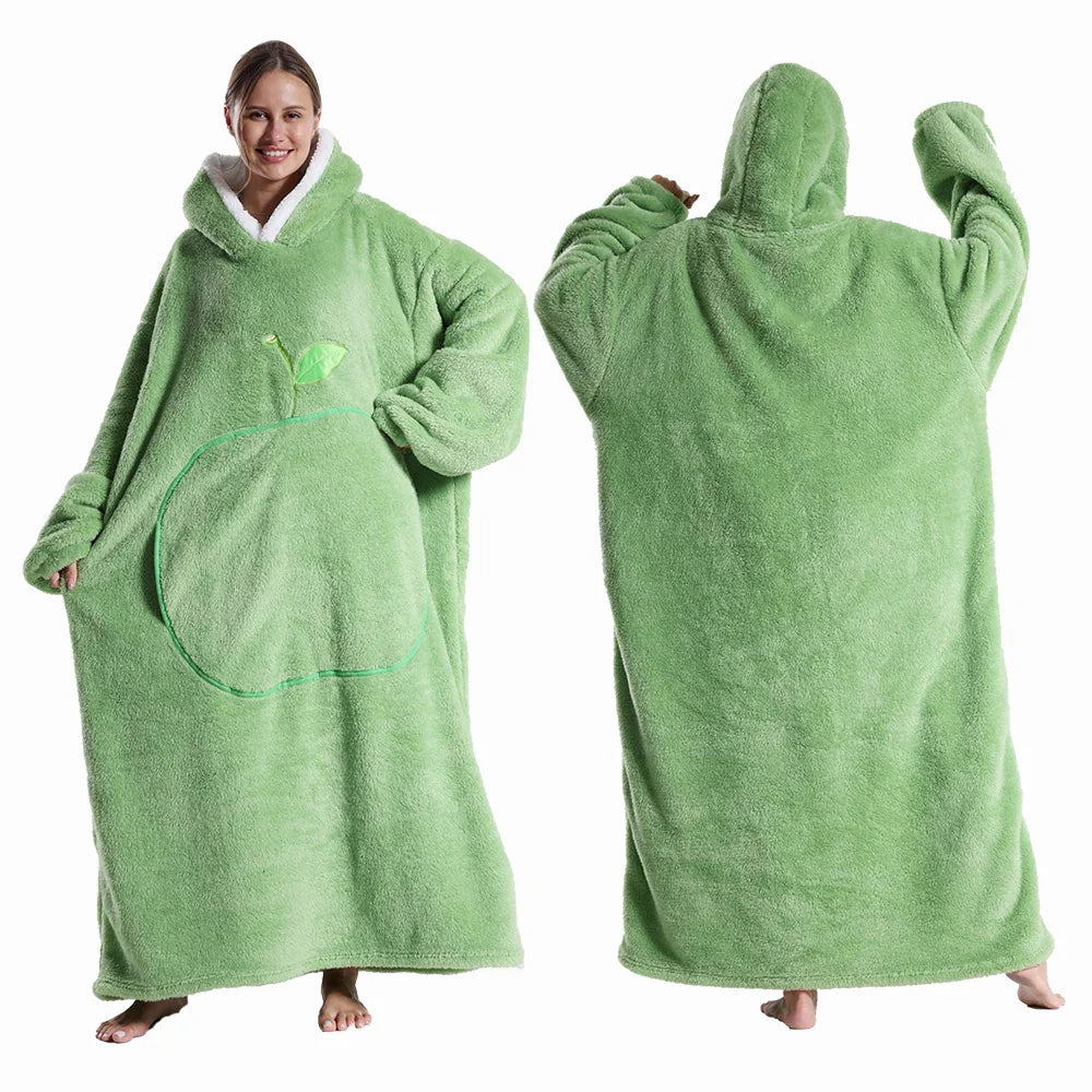 Extra Long Wearable Blankets, Winter Flannel Hooded Blanket, Full Sleeves Men Women Soft Throw Blanket.