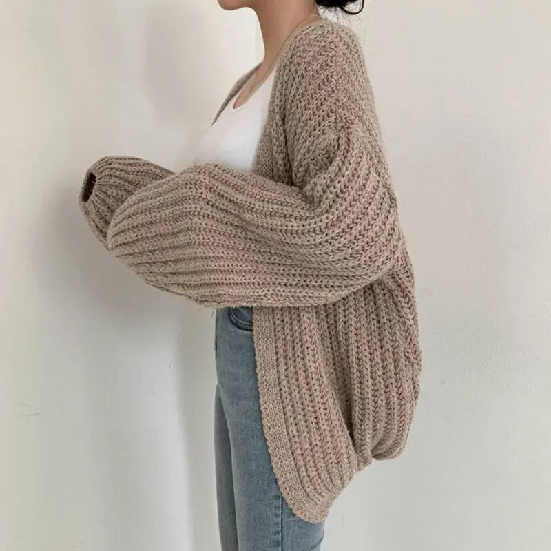 Y2k Cardigan Sweater Women Vintage Harajuku Lantern Sleeve Sweater Casual Korean Fall Streetwear Tops Coat Chic Lazy Wind