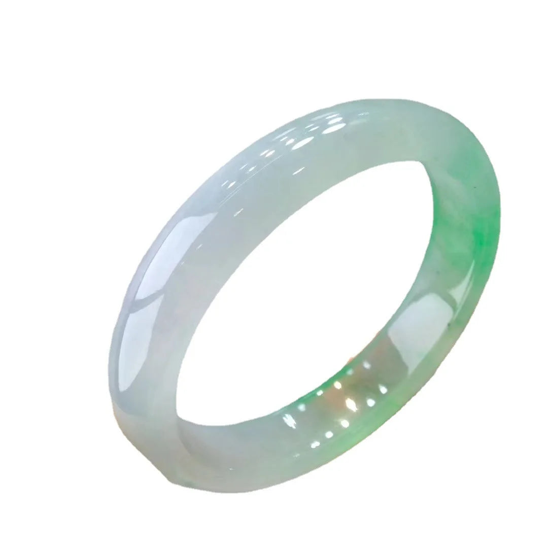 Natural Myanmar A-grade Jade Bracelet for Women's Ice Glutinous Floating Flower Light Green Handle Exquisite Temperament Jewelry