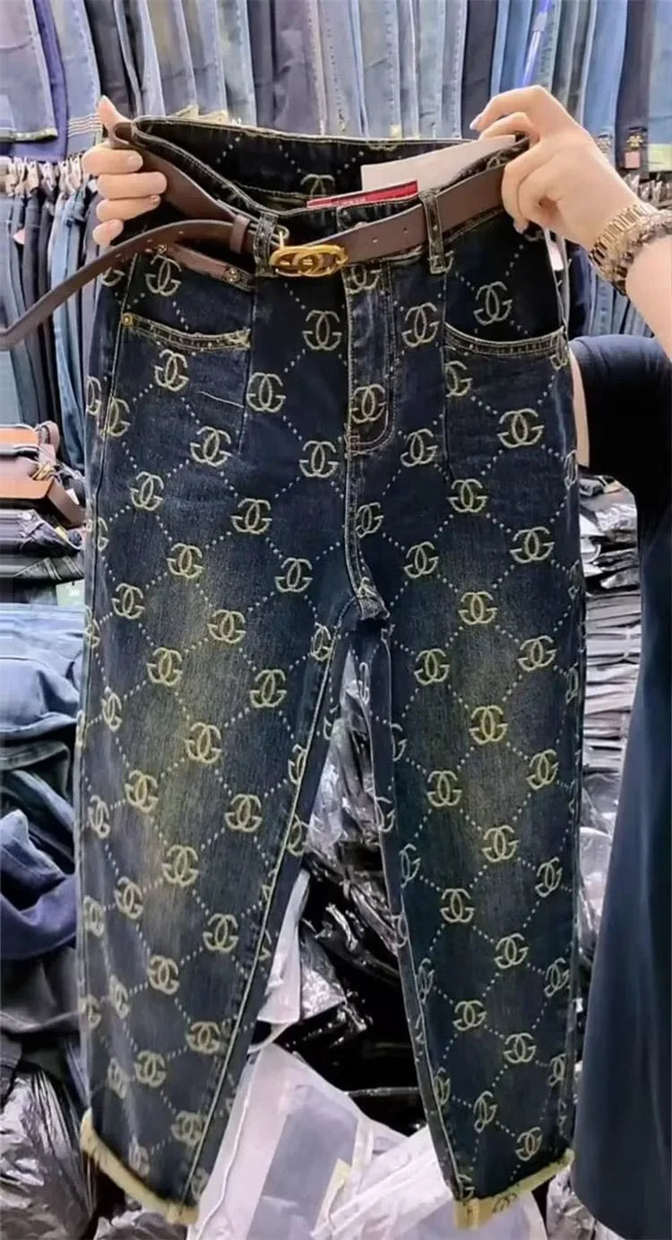 Women's Jeans For Autumn And Winter, High Waist, Loose Fit, Slim Fit, Shopping And Leisure, High-end Brand Pants, 2024 New Item
