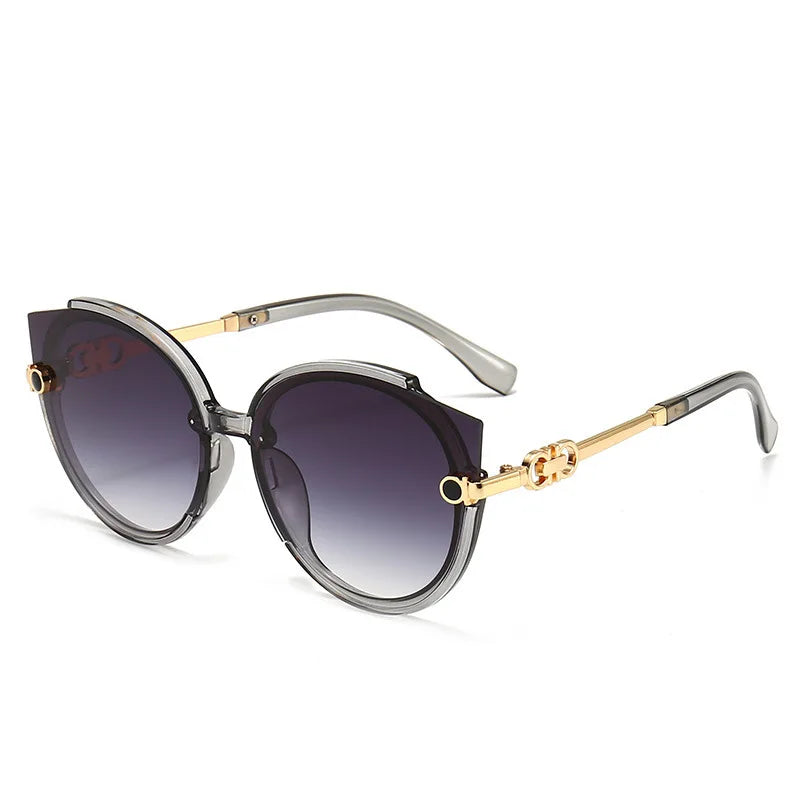 2024 New Vintage Cat Eye Round Sunglasses Women's Korean Version Metal Rimless Gradient Sun Glasses Luxury Shades UV400