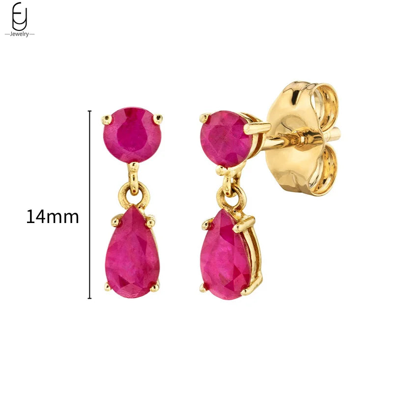925 Sterling Silver Needle Rose Red Crystal Stud Earrings For Women Water Drop/Heart Pendant Gold Earrings Fashion Jewelry Gifts