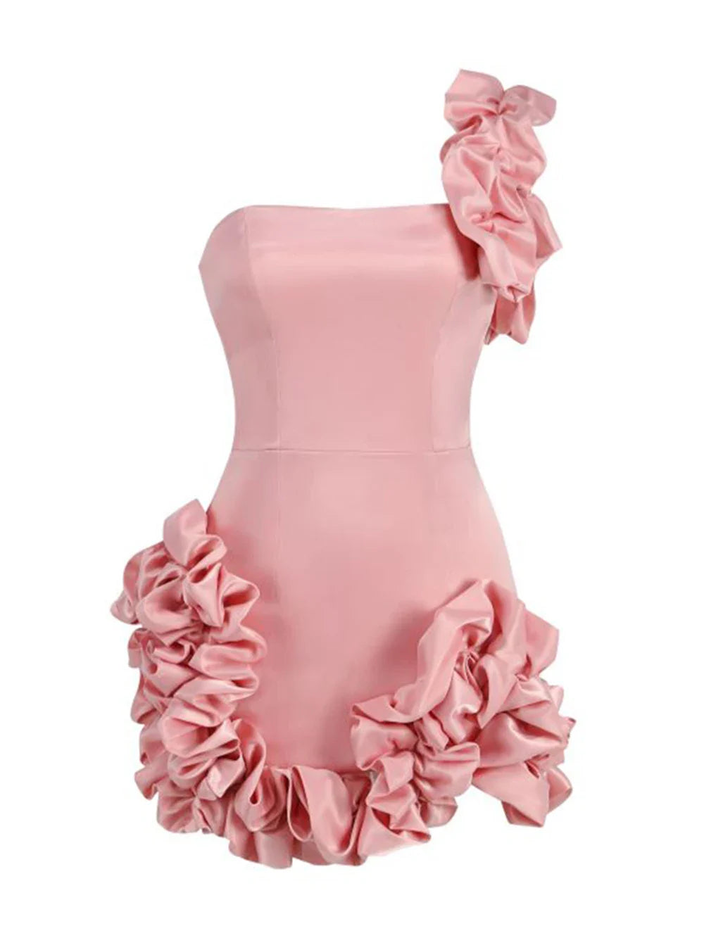 Modphy 2024 Black Pink Mini Dress Women Sexy One Shoulder Sleeveless Slim Ruffled Ruched Design High Street Wear Female Clothes