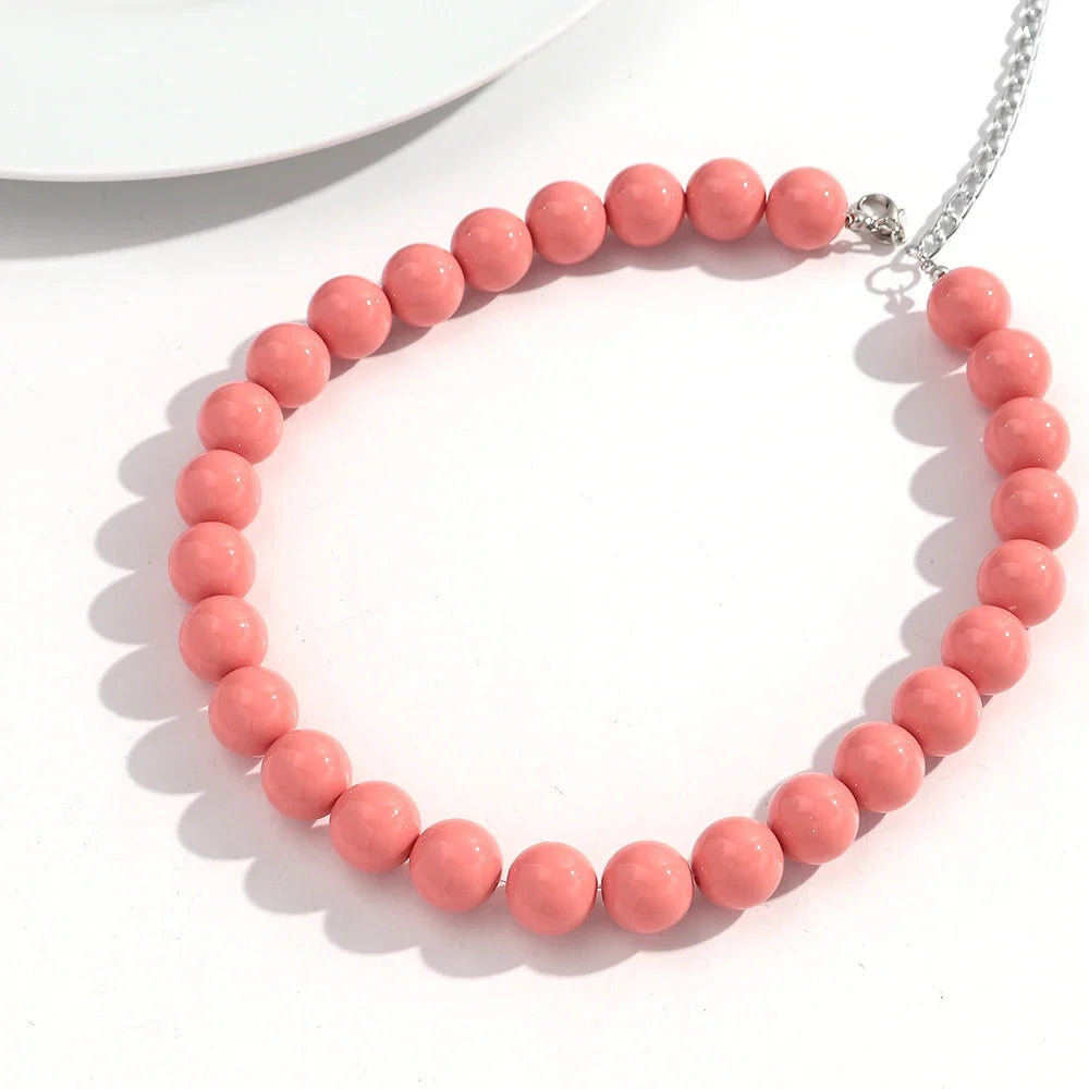 Boho Colorful Acrylic Big Ball Bead Chain Necklace Trendy Handmade