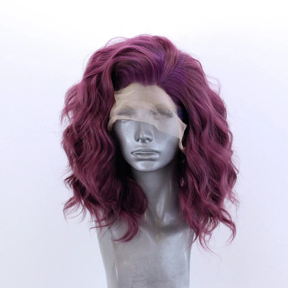 Charisma Synthetic Lace Front Wig Purple Color Short Wigs For Women Heat Resistant Natural Hairline Cosplay Wigs Short Bob Style