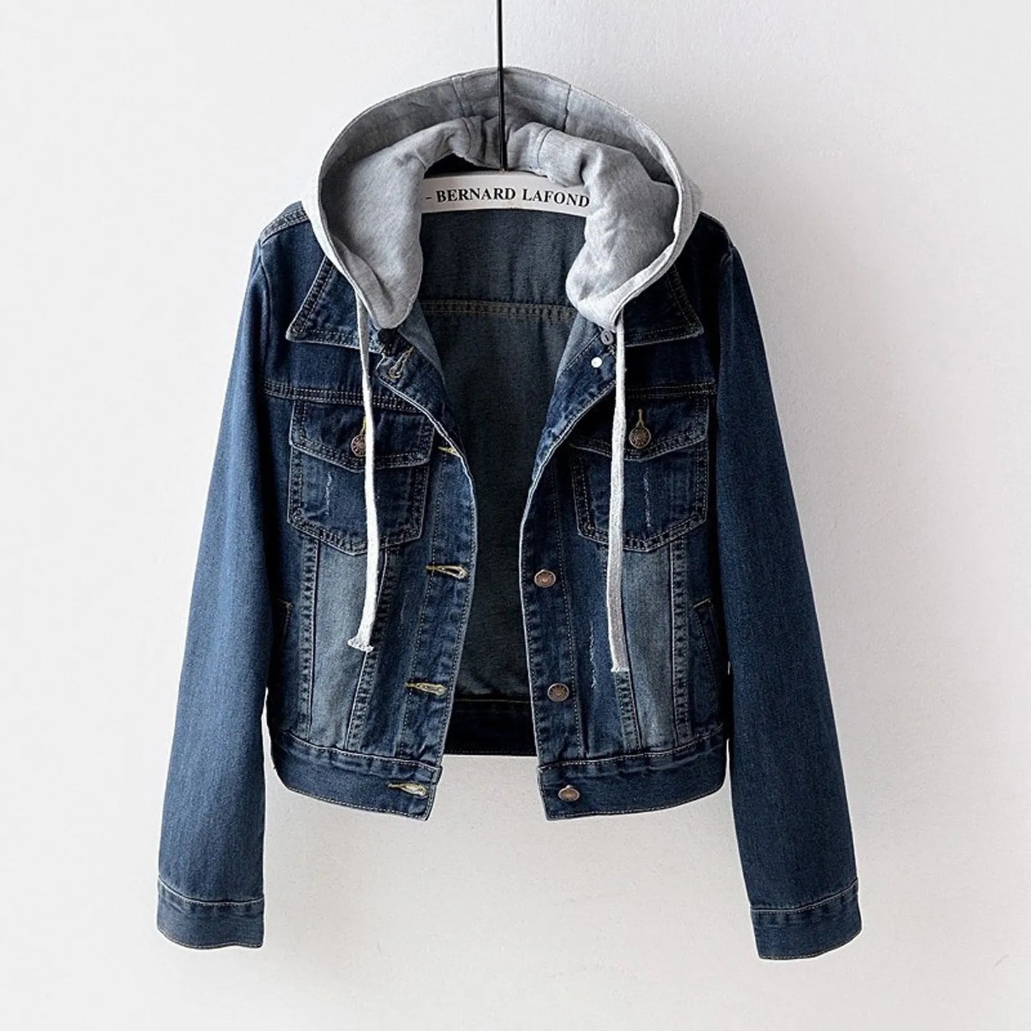 Winter Jacket Women’s Hooded Faux Denim Coats Long Sleeves Detachable Hat Thick Plush Lined Warm Jean Coats Stylish Ladies Coats