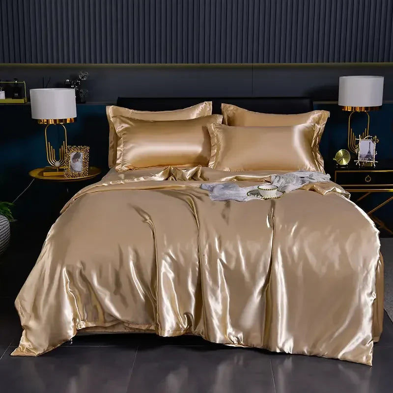 Luxury 100% Silk Bedding with Duvet Cover4pcs Bed Cover