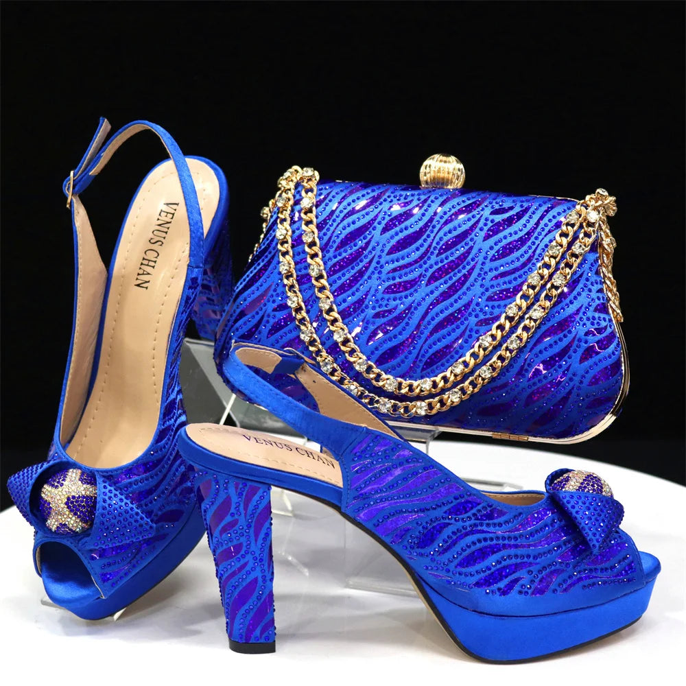 doershow Italian Shoes And Bag Sets For Evening Party With Stones Italian Leather Handbags Match Bags! HJK1-60