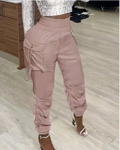 Women's Pants 2023 Spring Fashion Pocket Design Casual Ruched Plain Daily Long Cargo Pants Y2K Clothes