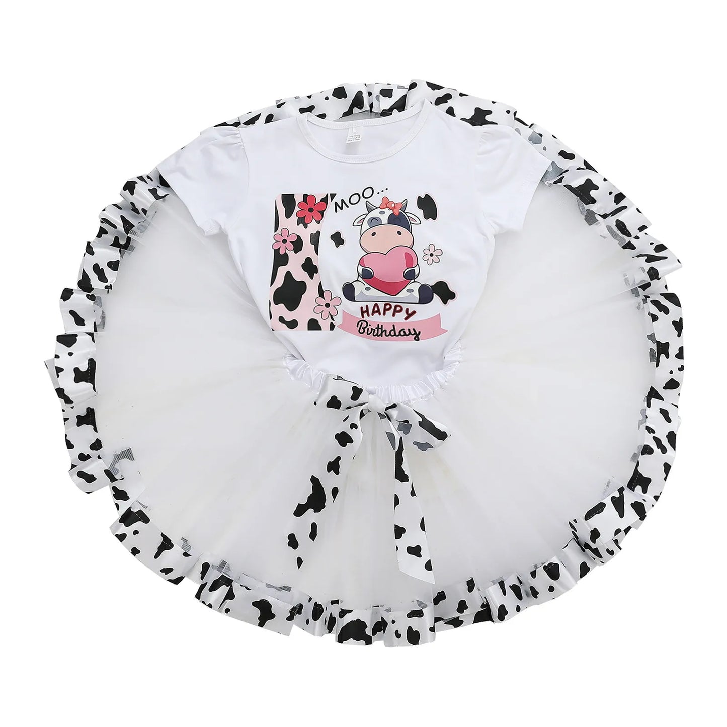 2-8Y Kids Girls Clothes Sets Girls Short Sleeved Letter Print Mesh Tutu Skirt Birthday Party Dance Performance Suits