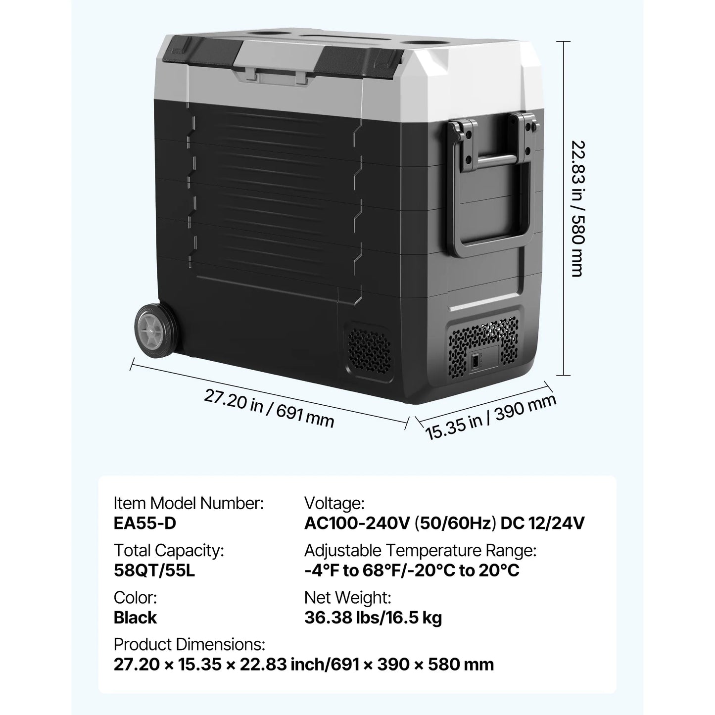 SucceBuy Car Refrigerator -4°F to 68°F Truck Refrigerator with APP Control Wheels & Dual Zone 37/48/58QT Cars Cooler for RV Boat