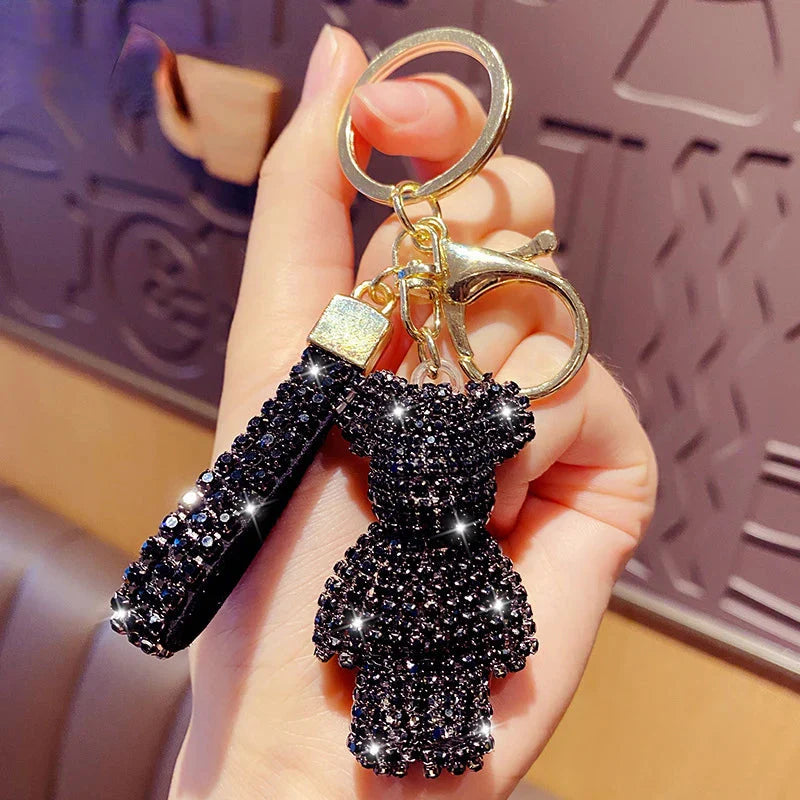 Cute Rhinestones Tassel Bear Keychain Couple Keychain Decoration Small Car Ring Student Bag Pendant
