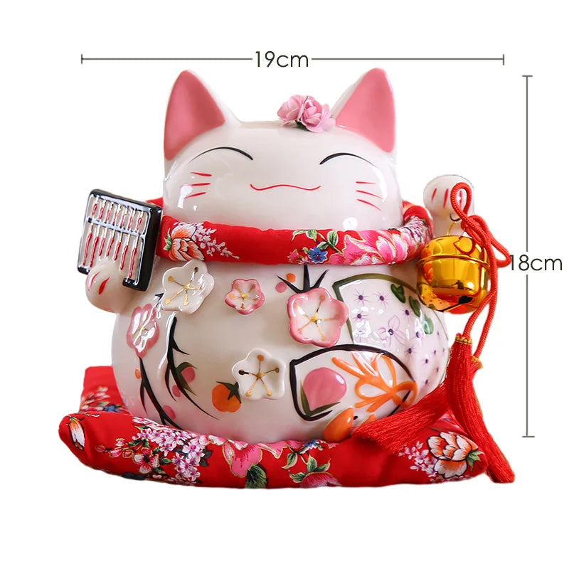 8 inch Japanese Maneki-Neko Ceramic Lucky Cat Fortune Cat Fengshui Statue Porcelain Money Box Home Decor Gift for Business