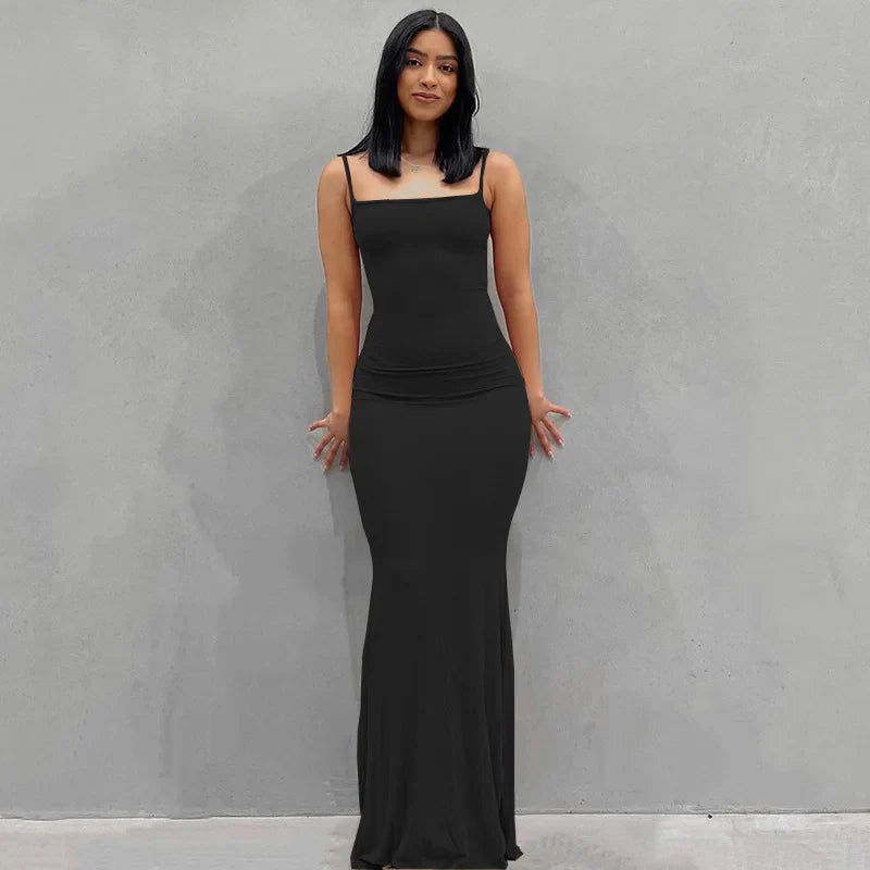 Satin Slip Sleeveless Backless Maxi Dress Women 2023 Summer Bodycon Elegant Sexy Outfits Ladies Birthday Party Club Sundress