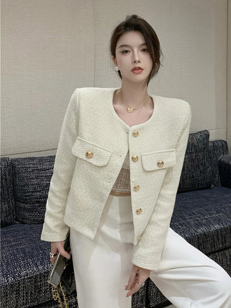 High Quality Fashion Small Fragrance Tweed Jacket Coat Women Korean Elegant Coats 2023 New Spring French Vintage Outerwear Top