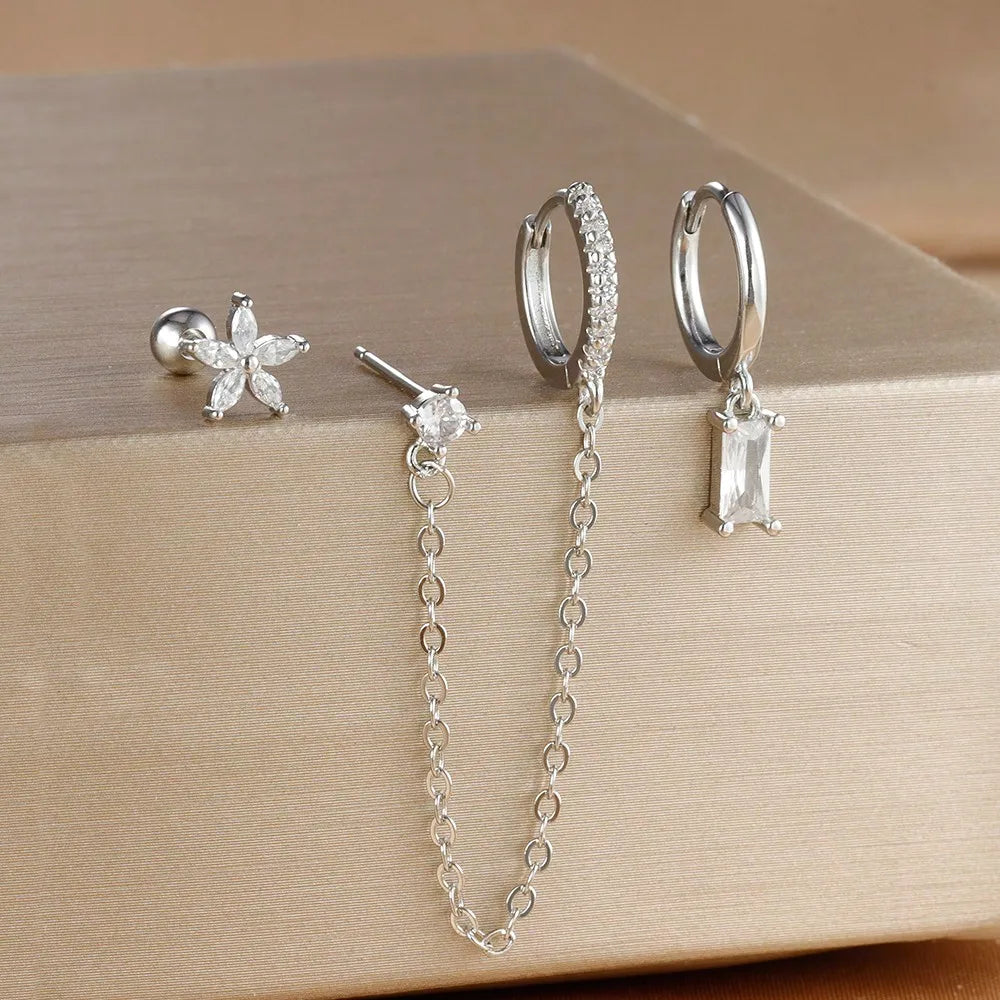 3PCS Set Stainless Steel Crystal CZ Butterfly Ear Stud Earring Gold