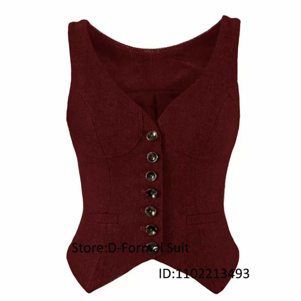 Herringbone Women Sleeveless V-Neck Slim Fit Vintage Wool Jacket Casual Summer Knit Vest By Women's Sports Suit New Outerwear