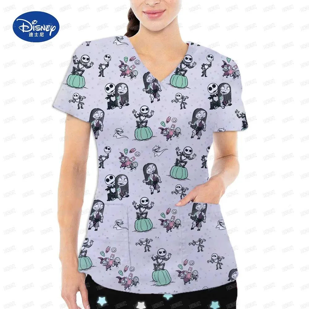 Medical uniform for women Alice's in Wonderland top frosted hospital work short sleeved T-shirt nurse accessories dental surgica