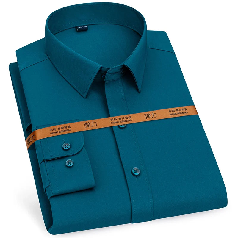 Men Solid Color Business Shirt Formal Fashion, Thin Classic White Long Sleeve Shirt.