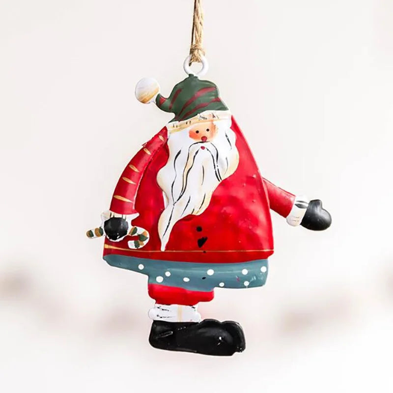 Retro Metal Xmas Tree Embellishment Welcome Door Hanging Pendants Santa Claus Cartoon Angel Doll Drop Ornaments Christmas Decor