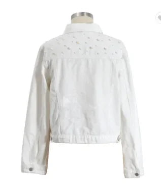 2024 Autumn Trendy Women's Pearl-Studded Denim Jacket Korean Fashion Streetwear Outfits Plus Size Chic Loose Short Jean Jacket