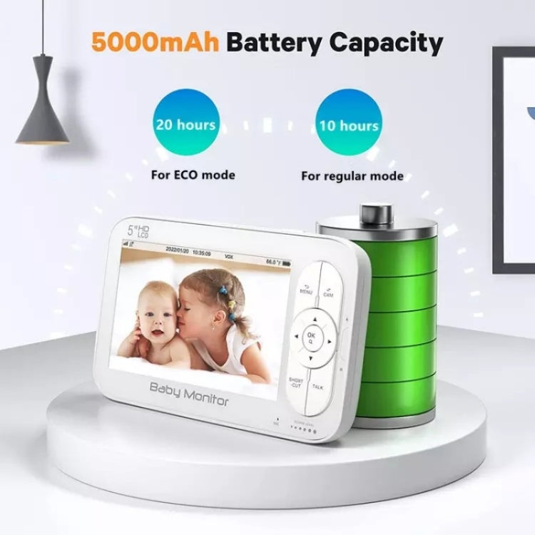 DY55A Built-in Lullabies Video Babyphone 5 inch Screen Digital Wireless Baby Monitor Camera(EU Plug)