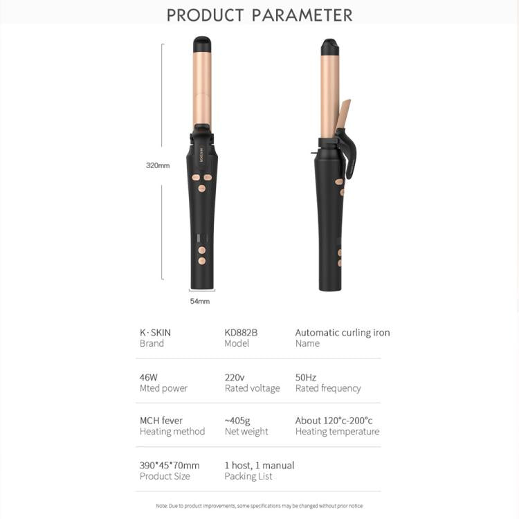 K-SKIN KD882B Automatic Rotating Hair Curler, Rapid Heating, 5-level Temperature Control, 32mm Curling Iron