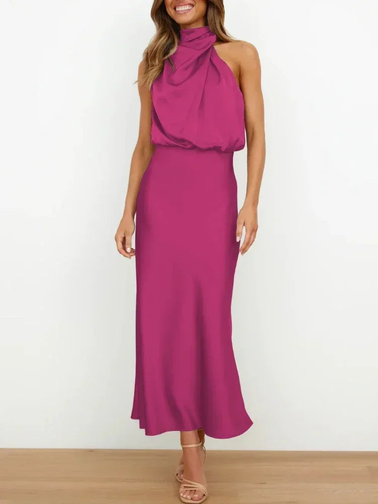 New Wedding Satin Silk Women Dresses Sexy Evening Party Sleeveless Off Shoulder Bodycon Elegant Maxi Dresses for Women Clothes