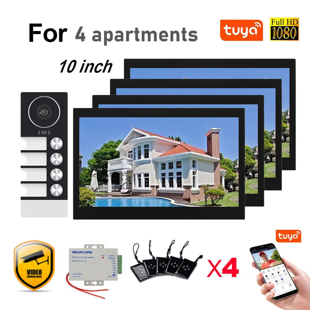 WiFi 10 Inch Video Door Bell Intercom System with RFID Doorbell Camera Family Multi Nits Apartment Video Door Phone Intercom