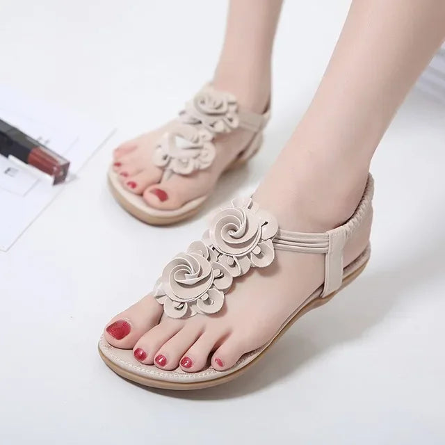 BEYARNE New Women Summer Casual Bohemia Flat Sandals Shoes Woman Flower Flip flop Sweet Beach Sandals Shoes Size 35-41