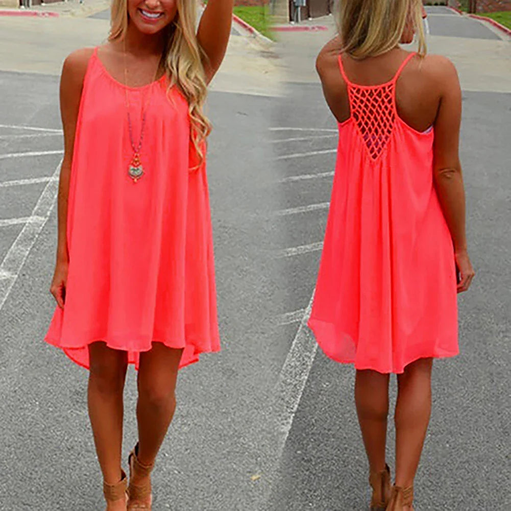 2016 Summer Fshion 2016 Hot New Sexy Women's Summer Casual Sleeveless Strap Backless Beach Dress for Evening Party