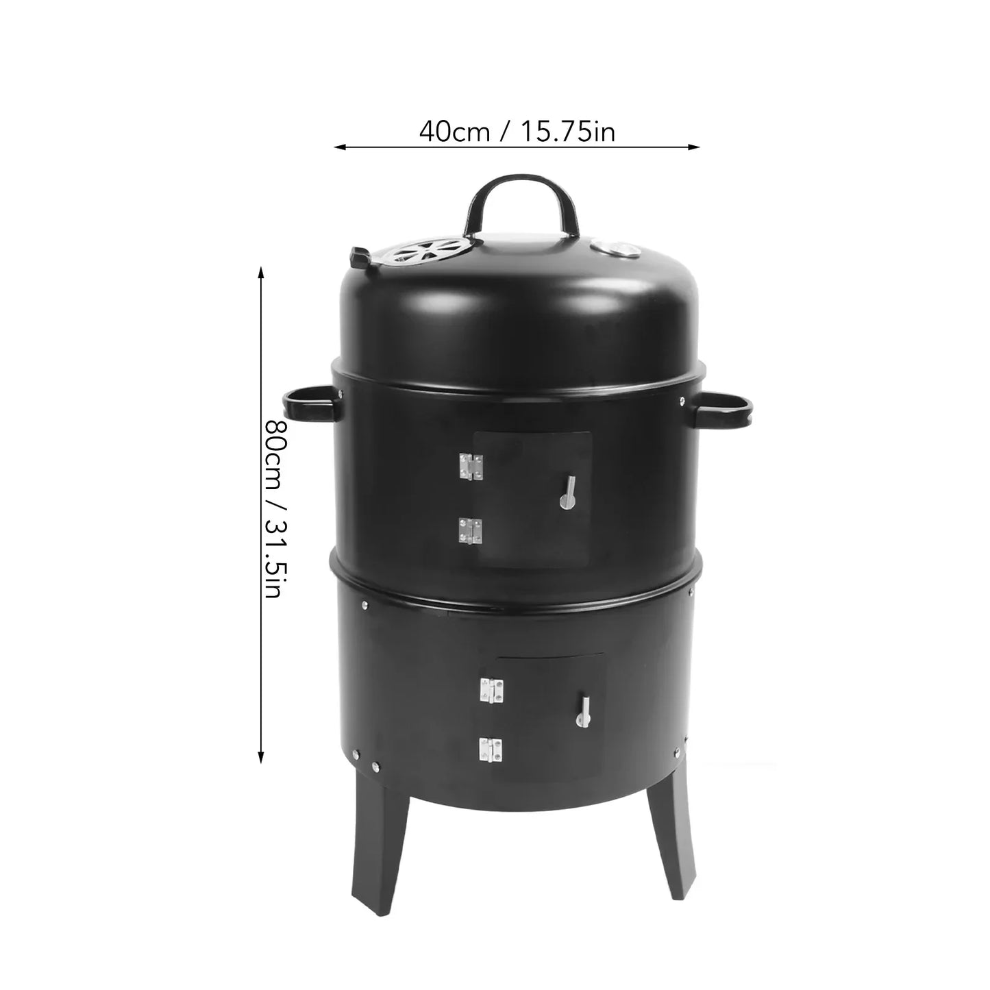 BBQ Smoker Vertical Charcoal 3 in 1 3 Layer Grill, with Thermometer.